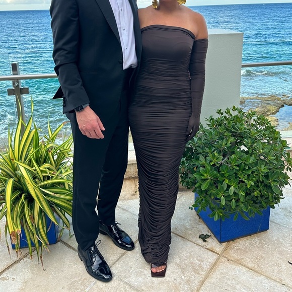 Alex Perry Huntley Gown ruched maxi dress with Gloves size US 8 Worn once - Picture 2 of 12